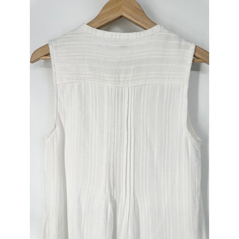 Faherty Isha Mini Dress Button Front Pleated Pintuck Sleeveless Boho Cottagecore - Picture 8 of 14